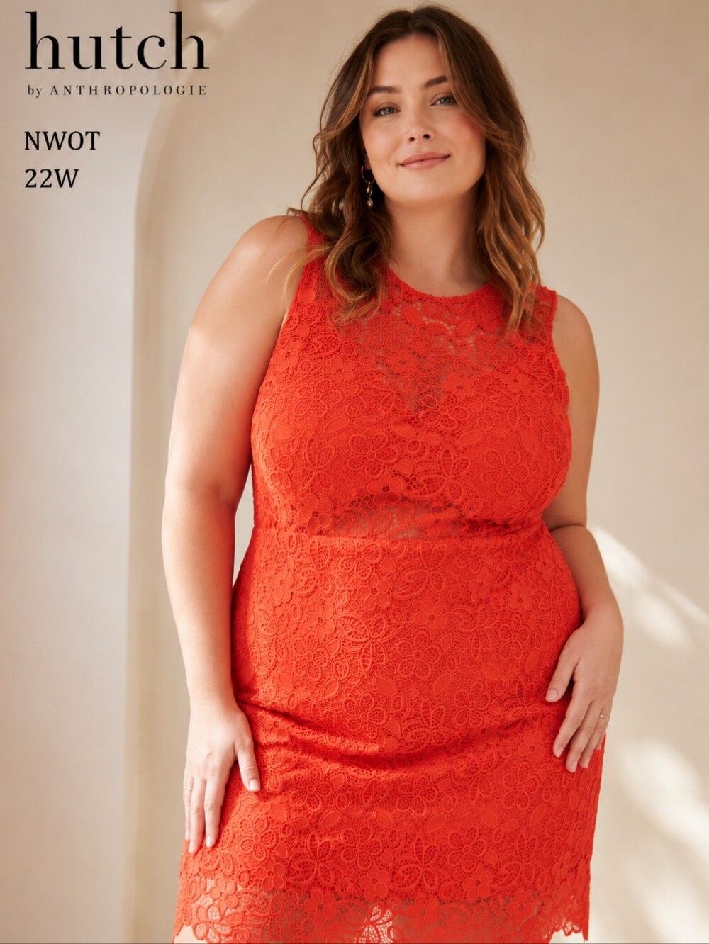 Anthropologie Vibrant Orange Lace Midi Dress